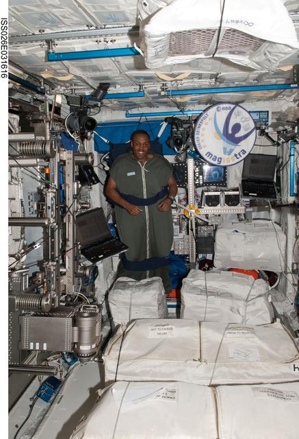 NASA image: Drew in his sleeping bag