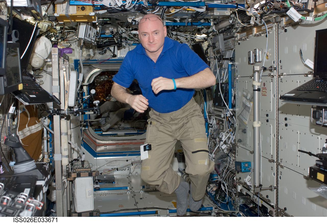 ISS026-E-033671 (12 March 2011) --- NASA astronaut Scott Kelly, Expedition 26 commander, is pictured floating freely in the Destiny laboratory of the International Space Station.