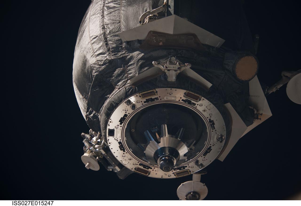 ISS027-E-015247 (22 April 2011) --- A close-up view of the unpiloted ISS Progress 41 supply vehicle is photographed by an Expedition 27 crew member as it departs from the International Space Station at 7:41 a.m. (EDT) on April 22, 2011. Filled with trash and discarded items, Progress 41 will remain in orbit a safe distance from the station for engineering tests before being commanded by flight controllers to descend to a destructive re-entry into Earth’s atmosphere over the Pacific Ocean. The departure of Progress 41 clears the way for the next unpiloted supply ship, ISS Progress 42, which is set to launch April 27 from the Baikonur Cosmodrome in Kazakhstan, delivering three tons of food, fuel and supplies for the Expedition 27 crew.