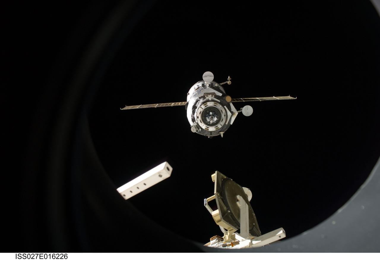 ISS027-E-016226 (22 April 2011) --- The unpiloted ISS Progress 41 supply vehicle departs from the International Space Station at 7:41 a.m. (EDT) on April 22, 2011. Filled with trash and discarded items, Progress 41 will remain in orbit a safe distance from the station for engineering tests before being commanded by flight controllers to descend to a destructive re-entry into Earth’s atmosphere over the Pacific Ocean. The departure of Progress 41 clears the way for the next unpiloted supply ship, ISS Progress 42, which is set to launch April 27 from the Baikonur Cosmodrome in Kazakhstan, delivering three tons of food, fuel and supplies for the Expedition 27 crew.