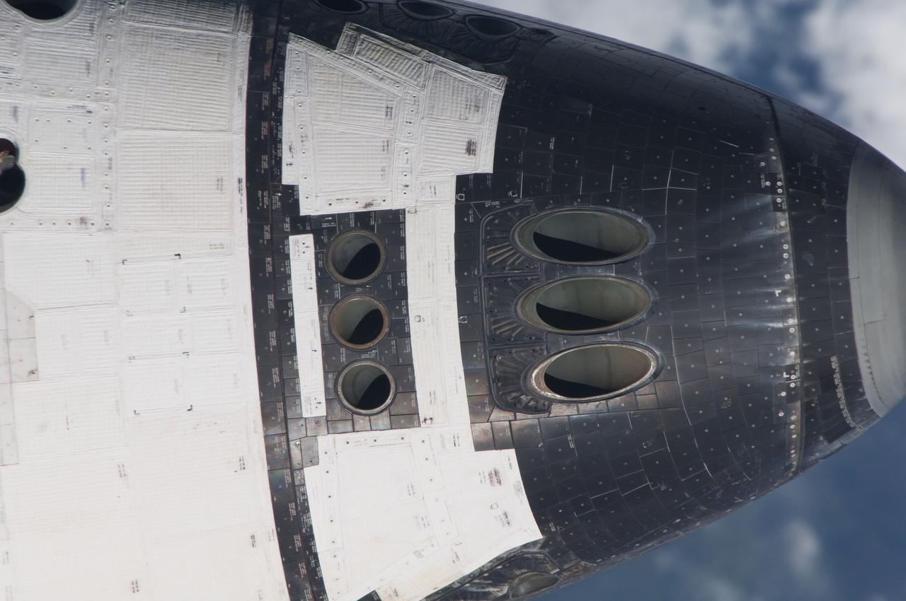 ISS027-E-032065 (18 May 2011) --- This close-up view of the nose of space shuttle Endeavour was provided by an Expedition 27 crew member during a survey of the approaching STS-134 vehicle prior to docking with the International Space Station. As part of the survey and part of every mission's activities, Endeavour performed a back-flip for the rendezvous pitch maneuver (RPM). The station crew member used a digital still camera with an 800mm focal length, as the two spacecraft were approximately 600 feet (180 meters) apart.