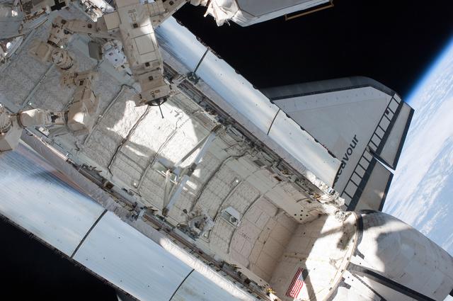 NASA image: Chamitoff and Feustel in the Endeavour Payload Bay during EVA 1