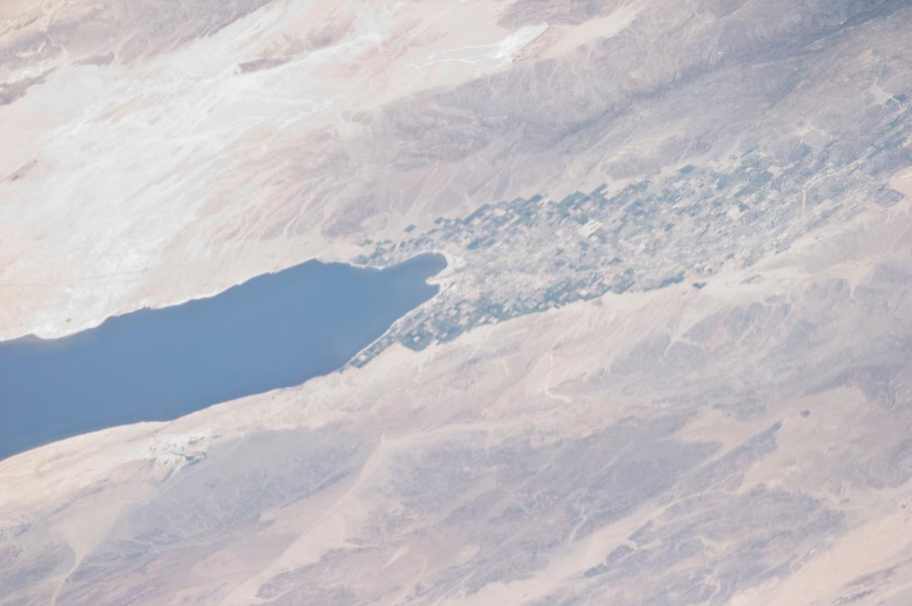 ISS028-E-006059 (28 May 2011) --- One of the Expedition 28 crew members, photographing  Earth images onboard the International Space Station while docked with the space shuttle Endeavour and flying at an altitude of just under 220 miles,  captured  this frame of the Salton Sea. The body of water, easily identifiable from low orbit spacecraft, is a saline, endorheic rift lake located directly on the San Andreas Fault. The agricultural area is within the Coachella Valley.