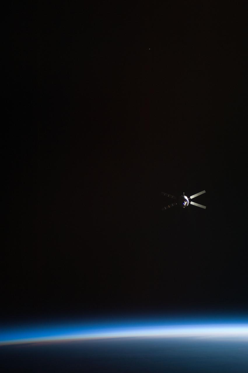 ISS028-E-008838 (20 June 2011) --- Backdropped by Earth?s horizon and the blackness of space, European Space Agency's (ESA) "Johannes Kepler" Automated Transfer Vehicle-2 (ATV-2) begins its relative separation from the International Space Station. The ATV-2 undocked from the aft port of the Zvezda Service Module at 10:46 a.m. (EDT) on June 20, 2011.