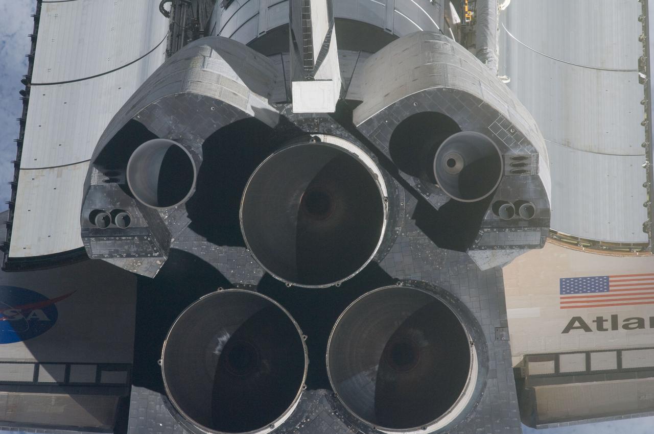 ISS028-E-015451 (10 July 2011) --- This is one of a series of images showing various parts of the space shuttle Atlantis in Earth orbit as photographed by one of three crew members -- half the station crew -- who were equipped with still cameras for this purpose on the International Space Station as the shuttle “posed” for photos and visual surveys and performed a back-flip for the rendezvous pitch maneuver (RPM). Seen at the rear of the cargo bay is the Raffaello multi-purpose logistics module, packed with supplies and spare parts for the orbiting outpost. A 400 millimeter lens was used to capture this particular series of images.