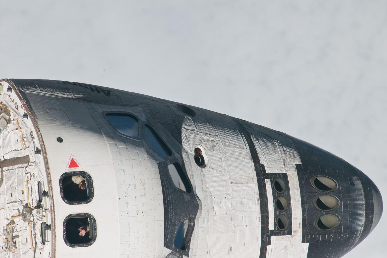 ISS028-E-015596 (10 July 2011) --- This is one of a series of images showing various parts of the space shuttle Atlantis in Earth orbit as photographed by one of three crew members -- half the station crew -- who were equipped with still cameras for this purpose on the International Space Station as the shuttle “posed” for photos and visual surveys and performed a back-flip for the rendezvous pitch maneuver (RPM). A 1000 millimeter lens was used to capture this particular series of images.