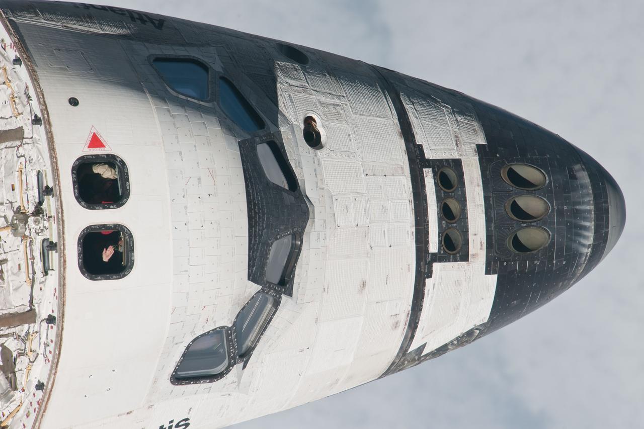 ISS028-E-015597  (10 July 2011) --- This is one of a series of images showing various parts of the space shuttle Atlantis in Earth orbit as photographed by one of three crew members -- half the station crew -- who were equipped with still cameras for this purpose on the International Space Station as the shuttle “posed” for photos and visual surveys and performed a back-flip for the rendezvous pitch maneuver (RPM). A  1000 millimeter lens was used to capture this particular series of images.