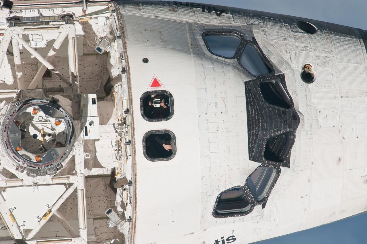 ISS028-E-015601  (10 July 2011) --- This is one of a series of images showing various parts of the space shuttle Atlantis in Earth orbit as photographed by one of three crew members -- half the station crew -- who were equipped with still cameras for this purpose on the International Space Station as the shuttle “posed” for photos and visual surveys and performed a back-flip for the rendezvous pitch maneuver (RPM).  A  1000 millimeter lens was used to capture this particular series of images.