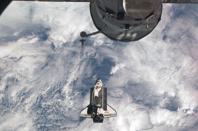NASA image: View of the Shuttle Atlantis during approach to the ISS