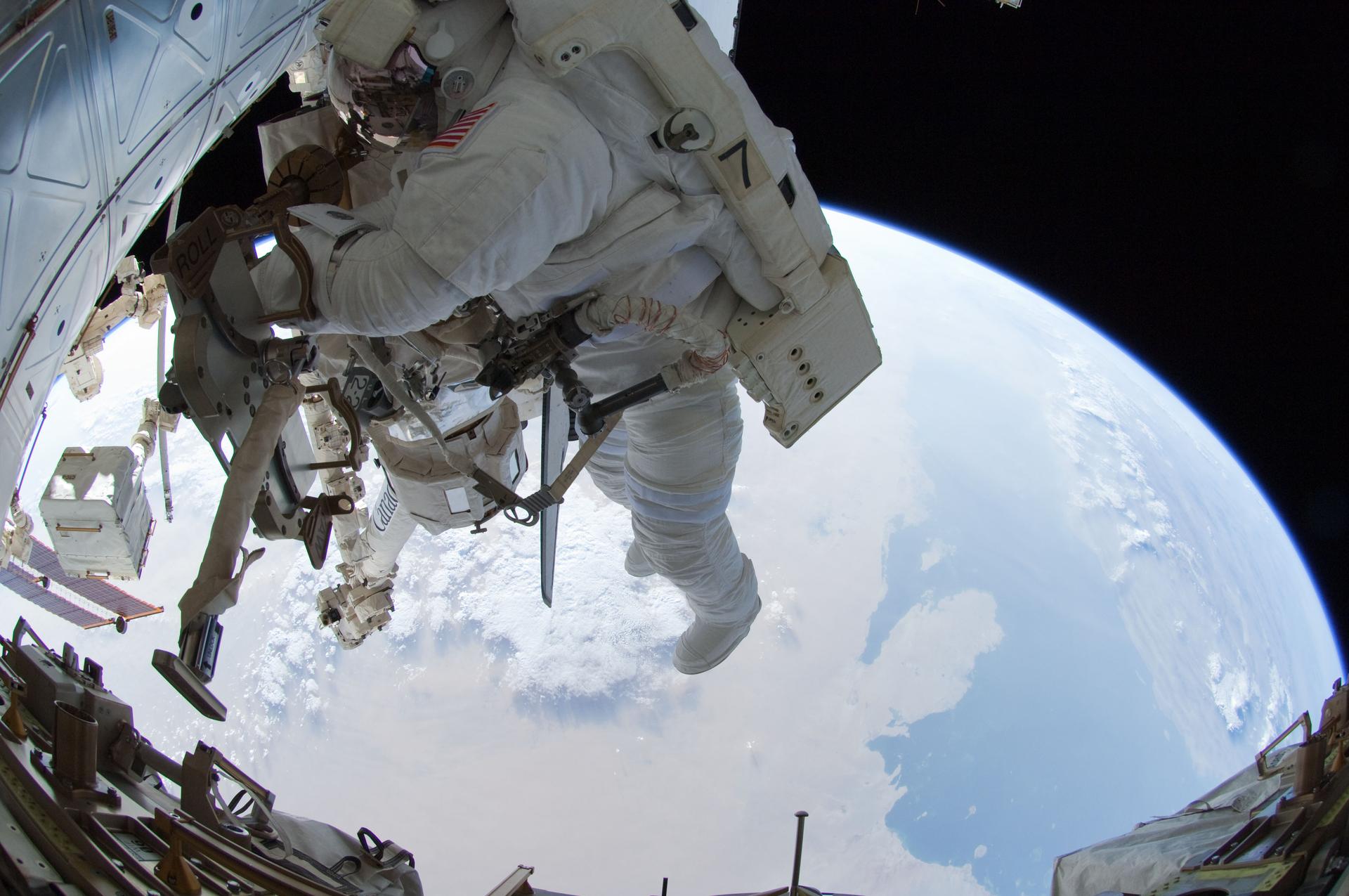 View of FE Garan taken with a Fisheye Camera during EVA