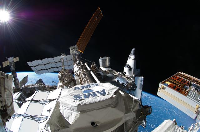 NASA image: Exterior view of ISS taken with a Fisheye Camera during EVA