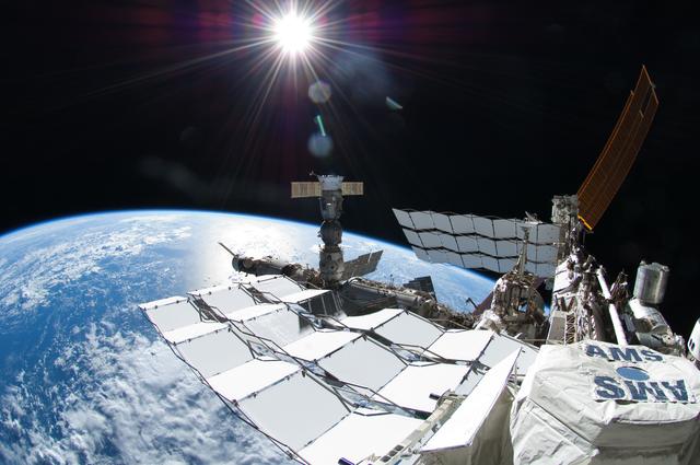 NASA image: Exterior view of ISS taken with a Fisheye Camera during EVA