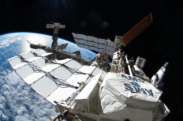 NASA image: Exterior view of ISS taken with a Fisheye Camera during EVA