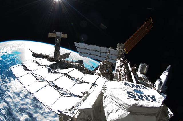 NASA image: Exterior view of ISS taken with a Fisheye Camera during EVA