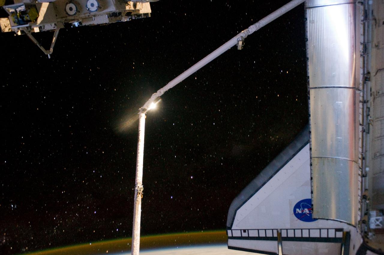 View of the Shuttle Atlantis docked to the ISS