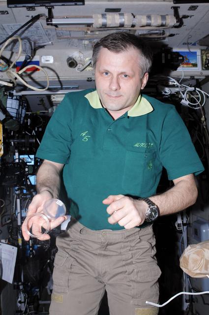 NASA image: Expedition 28 Commander Borisenko holds Petri Dish in SM