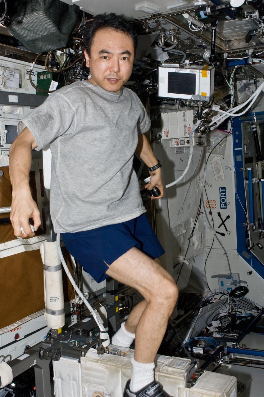 ISS028-E-019560 (30 July 2011) --- Japan Aerospace Exploration Agency astronaut Satoshi Furukawa, Expedition 28 flight engineer, exercises on the Cycle Ergometer with Vibration Isolation System (CEVIS) in the Destiny laboratory of the International Space Station.