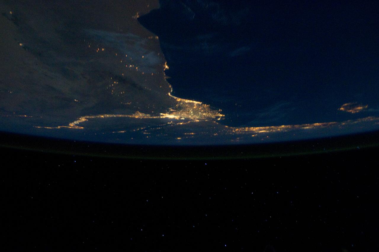 ISS028-E-033108 (18 Aug. 2011) --- The Nile River Delta and part of the Mediterranean Sea can be seen in this night time photo captured by one of the Expedition 28 crew members aboard the International Space Station, flying at an altitude of approximately 220 miles. A 38-mm focal length was used to record the image.