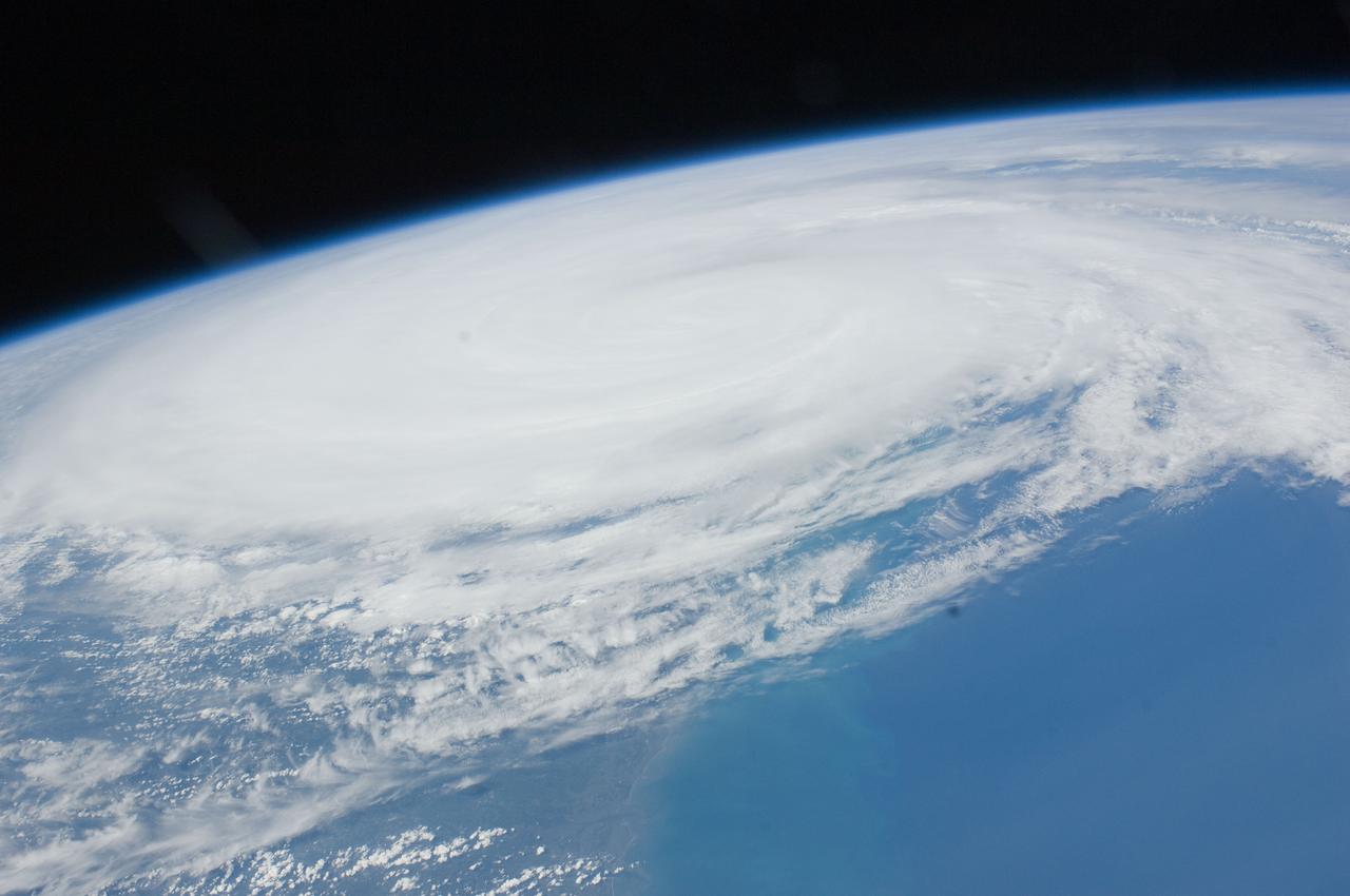 ISS028-E-034018 (27 Aug. 2011) --- Some seven hours after Hurricane Irene?s initial landfall at Cape Hatteras, NC, one of the Expedition 28 crew members aboard the International Space Station photographed this image, one of a series following the hurricane?s destructive path along the east coast.