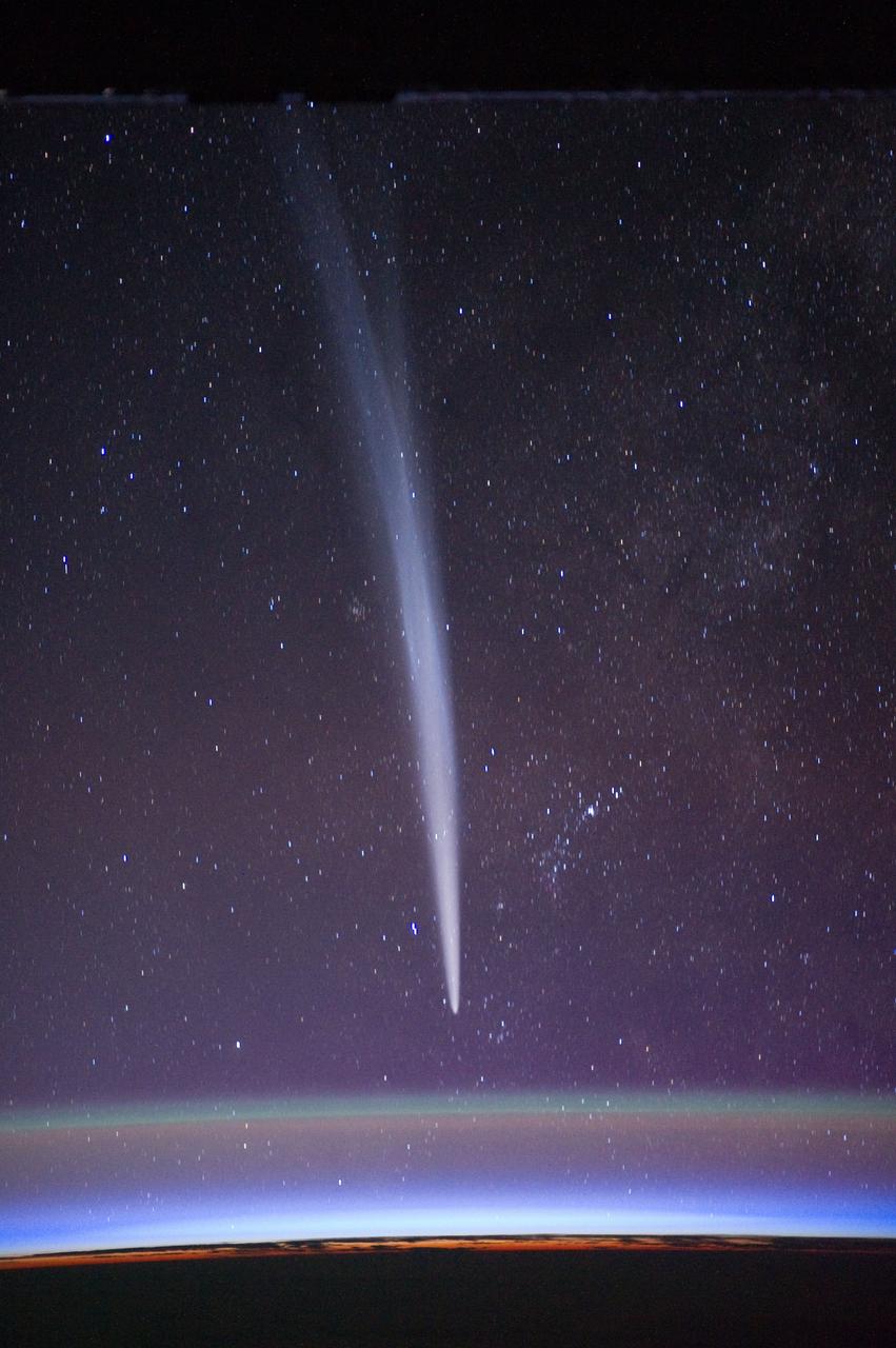 ISS030-E-015483 (22 Dec. 2011) --- Comet Lovejoy is visible near Earth’s horizon in this nighttime image photographed by NASA astronaut Dan Burbank, Expedition 30 commander, onboard the International Space Station on Dec. 22, 2011.