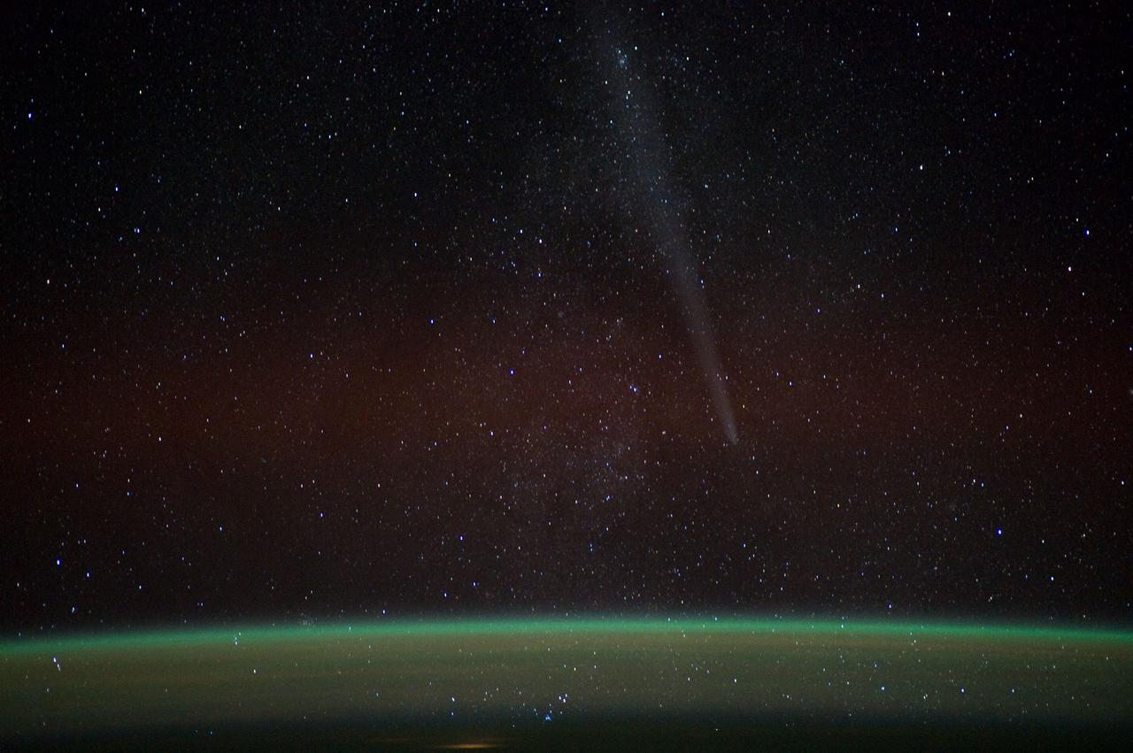 ISS030-E-017836 (27 Dec. 2011) --- Almost a week after first sighting in the night sky, Comet Lovejoy is visible to the six astronauts and cosmonauts currently aboard the International Space Station.  An 85-mm focal length was used to record the image.
