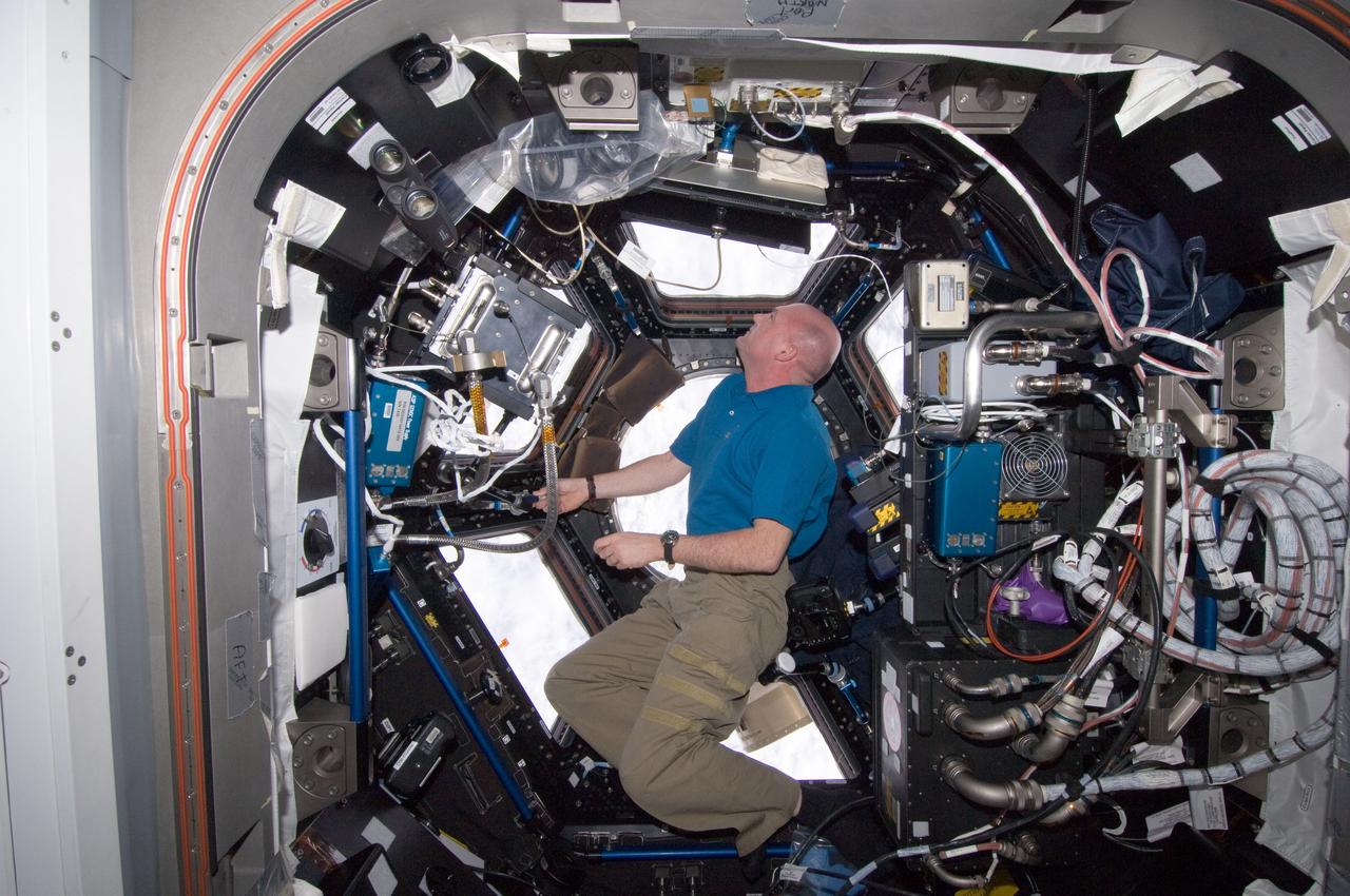 ISS030-E-033295 (24 Dec. 2011) --- European Space Agency astronaut Andre Kuipers, Expedition 30 flight engineer, enjoys the view of Earth from the windows in the Cupola of the International Space Station.