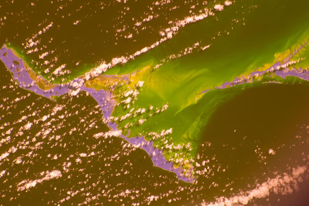 ISS030-E-050563 (17 Jan. 2012) --- This  infrared view shows the Bahamas' Long Island (left) and parts of Little and Great Exuma (right). It was photographed as part of an experiment by one of the Expedition 30 crew members aboard the International Space Station on Jan. 17, 2012.