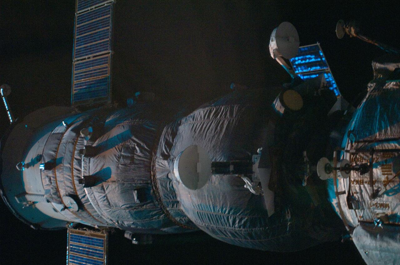 ISS030-E-050724 (23 Jan. 2012) --- The unpiloted ISS Progress 45 supply vehicle undocks from the International Space Station at 5:10 p.m. (EST) on Jan. 23, 2012. Filled with trash and discarded items, Progress 45 was later deorbited, subsequently burning up in Earth's atmosphere. The departure of Progress 45 clears the way for the next unpiloted supply ship, Progress 46, which is set to launch at 6:06 p.m. (EST) on Jan. 25 (5:06 a.m. Baikonur time Jan. 26) from the Baikonur Cosmodrome in Kazakhstan bringing 2.9 tons of food, fuel and supplies for the residents of the space station.