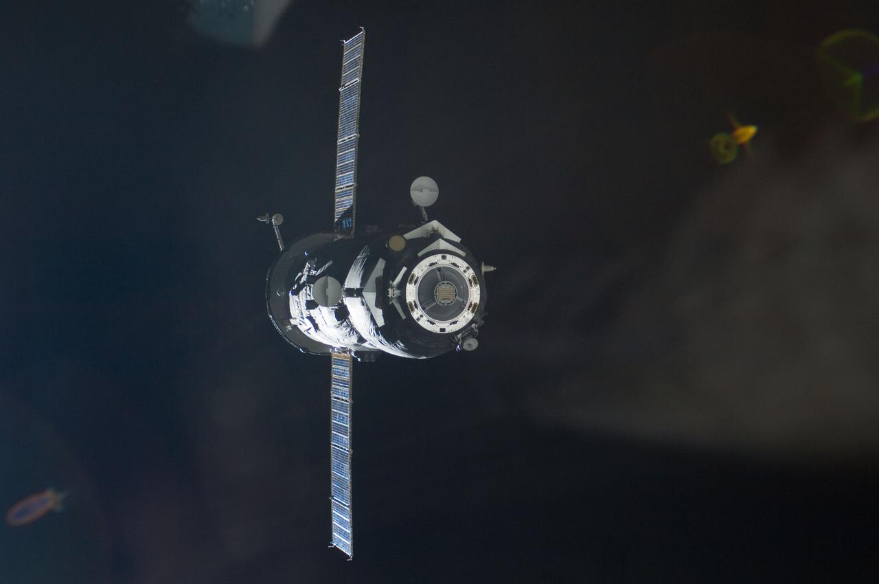 ISS030-E-050751 (23 Jan. 2012) --- The unpiloted ISS Progress 45 supply vehicle departs from the International Space Station at 5:10 p.m. (EST) on Jan. 23, 2012. Filled with trash and discarded items, Progress 45 was later deorbited, subsequently burning up in Earth's atmosphere. The departure of Progress 45 clears the way for the next unpiloted supply ship, Progress 46, which is set to launch at 6:06 p.m. (EST) on Jan. 25 (5:06 a.m. Baikonur time Jan. 26) from the Baikonur Cosmodrome in Kazakhstan bringing 2.9 tons of food, fuel and supplies for the residents of the space station.