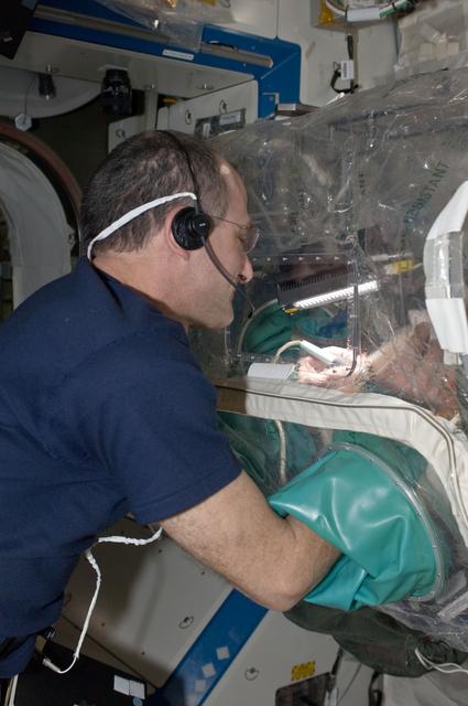 NASA image: Pettit works on a SPHERES in the Portable Glovebox in the U.S. Laboratory