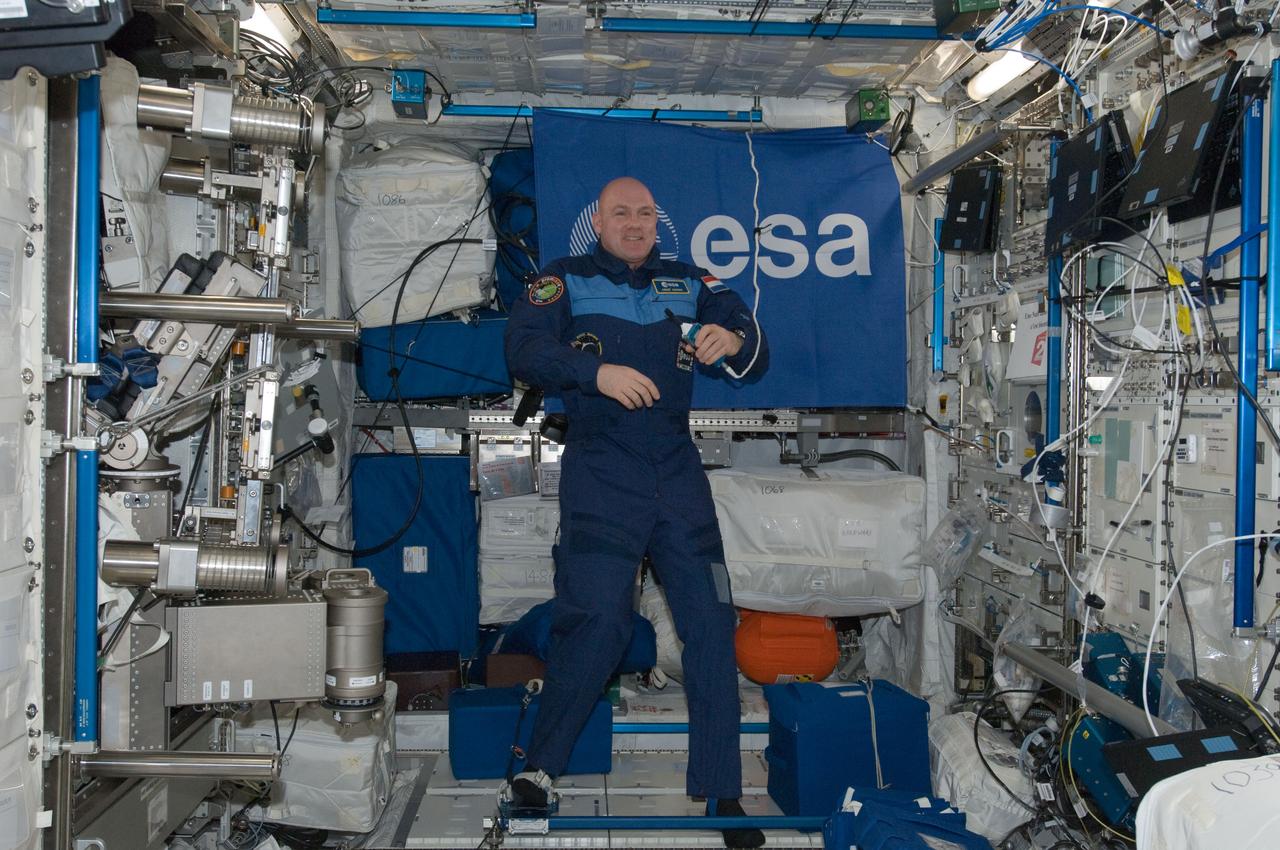 ISS030-E-074038 (11 Feb. 2012) --- European Space Agency astronaut Andre Kuipers, Expedition 30 flight engineer, is pictured in the International Space Station?s Columbus laboratory during an ESA PAO event.