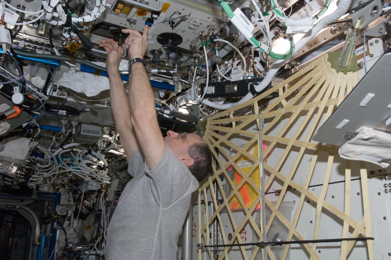 ISS030-E-074042 (12 Feb. 2012) --- NASA astronaut Don Pettit, Expedition 30 flight engineer, performs in-flight maintenance on the Potable Water Dispenser (PWD) in the Destiny laboratory of the International Space Station.