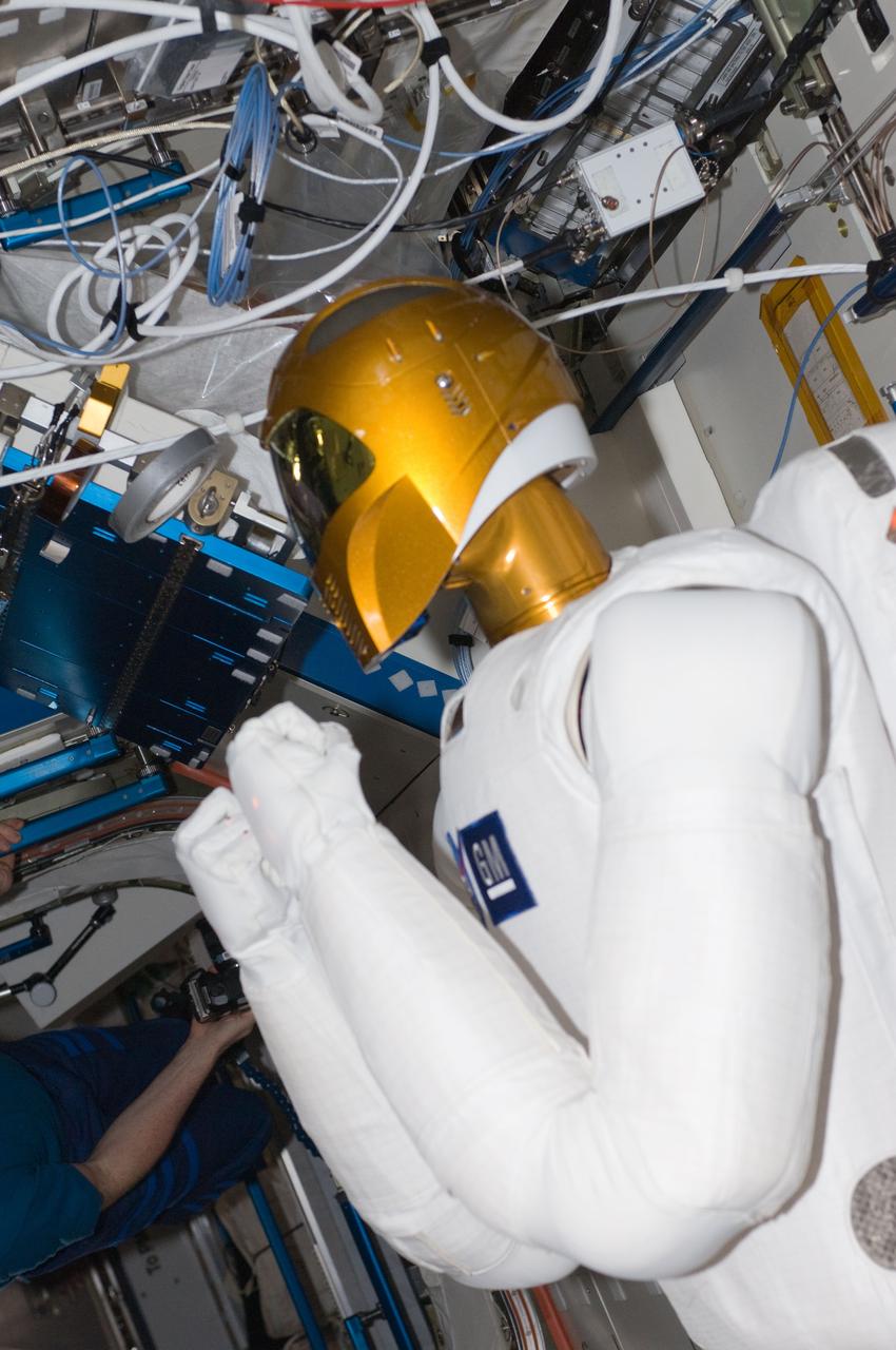 ISS030-E-075379 (14 Feb. 2012) --- Robonaut 2, nicknamed R2, is pictured during a checkout and activities session in the Destiny laboratory of the International Space Station.