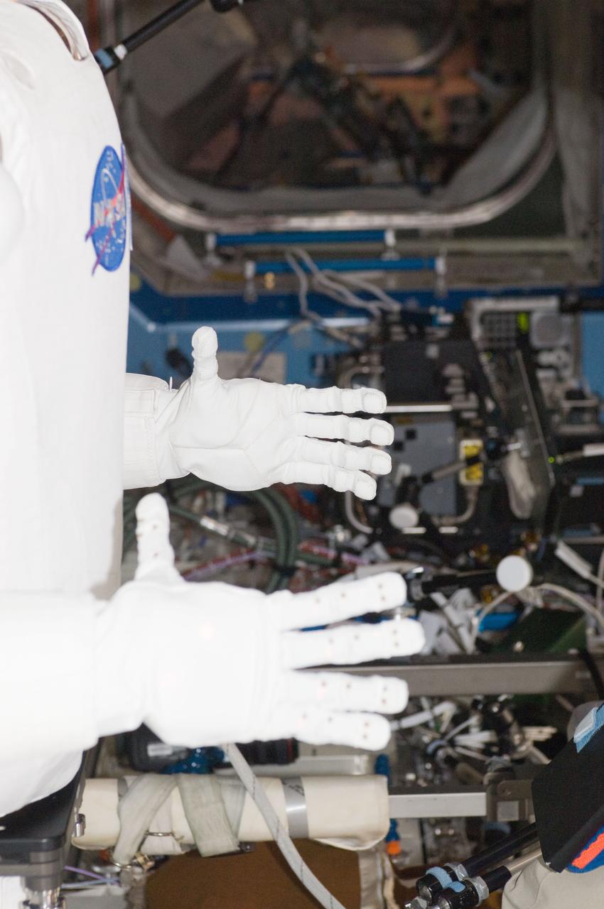 ISS030-E-075419 (15 Feb. 2012) --- The hands of Robonaut 2, nicknamed R2, are pictured during initial checkouts in the Destiny laboratory of the International Space Station.
