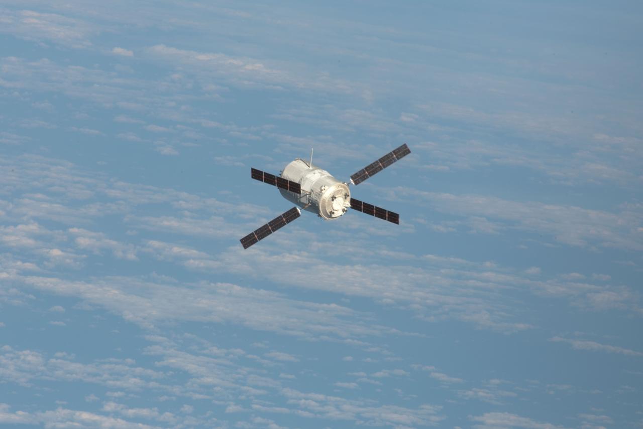 ISS030-E-175078 (28 March 2012) --- European Space Agency?s ?Edoardo Amaldi? Automated Transfer Vehicle-3 (ATV-3) approaches the International Space Station. The unmanned cargo spacecraft docked to the space station at 6:31 p.m. (EDT) on March 28, 2012, delivering 220 pounds of oxygen, 628 pounds of water, 4.5 tons of propellant, and nearly 2.5 tons of dry cargo, including experiment hardware, spare parts, food and clothing.