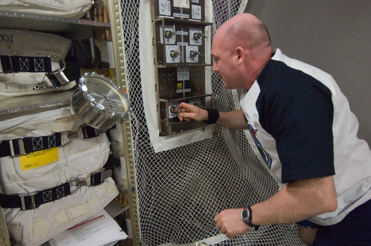 ISS030-E-210829 (6 April 2012) --- European Space Agency astronaut Andre Kuipers, Expedition 30 flight engineer, configures the Gas Control Panel (GCP) in the Automated Transfer Vehicle (ATV-3) currently docked with the International Space Station.
