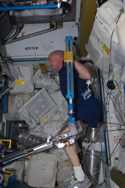 NASA image: Kuipers exercises on the ARED in the Node 3