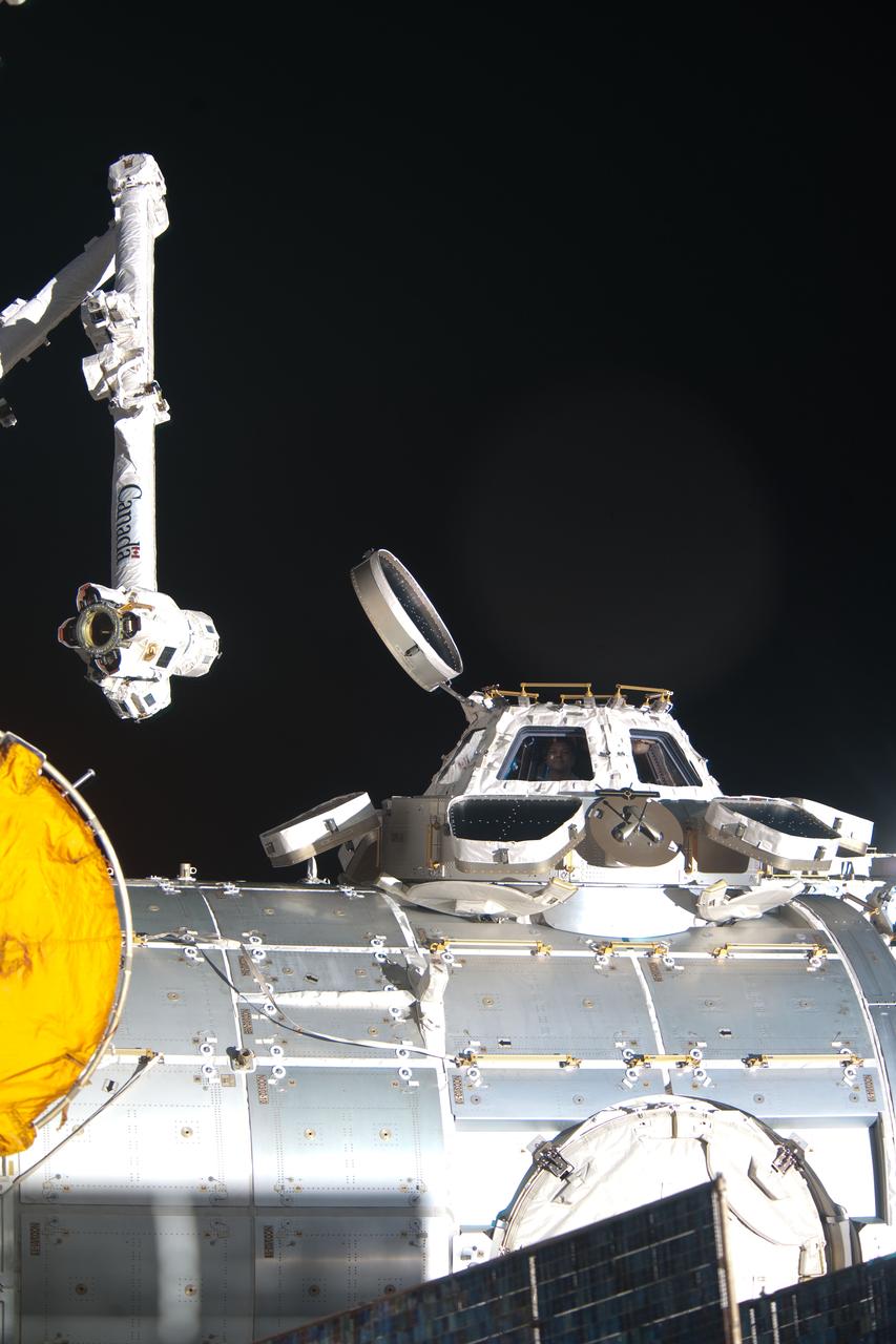 ISS030-E-270563 (21 April 2012) --- Russian cosmonaut Oleg Kononenko, Expedition 30 flight engineer, is pictured in a window of the Cupola of the International Space Station, backdropped by the blackness of space.