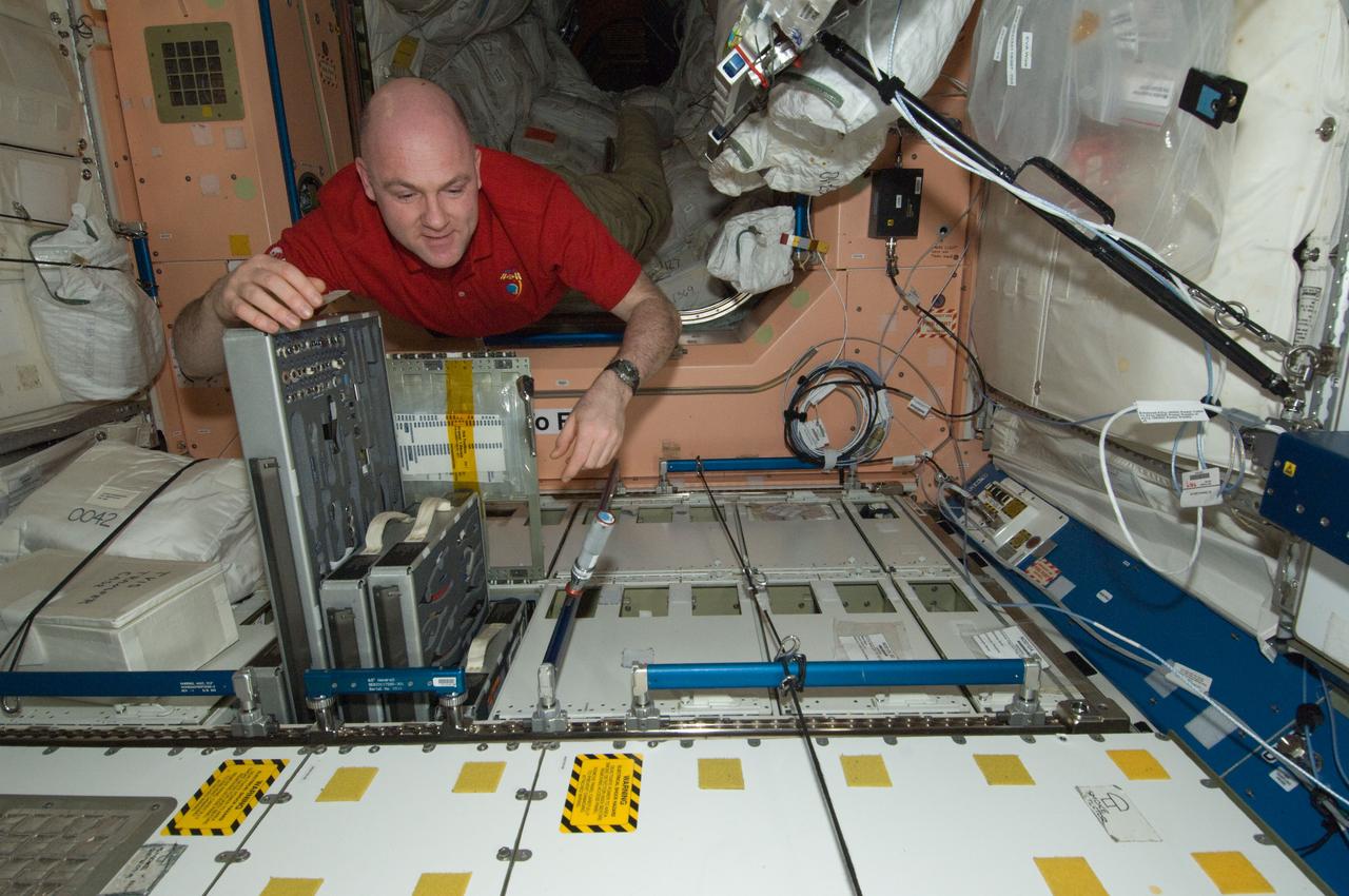 ISS031-E-084728 (15 May 2012) --- European Space Agency astronaut Andre Kuipers, Expedition 31 flight engineer, works with intravehicular activity (IVA) tools in the Unity node of the International Space Station.