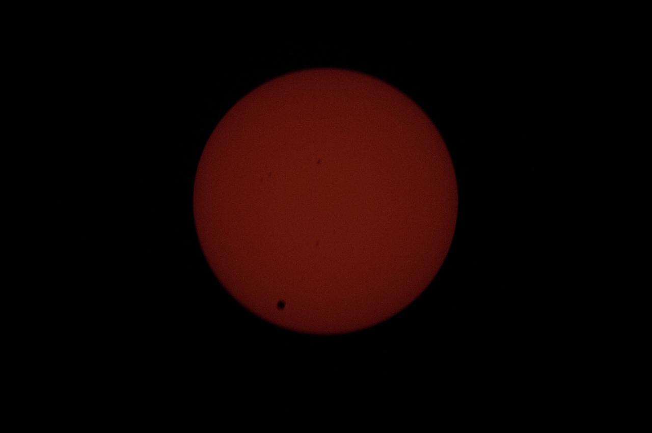 ISS031-E-089089 (5 June 2012) --- Earth’s planetary neighbor Venus passes across the face of the sun on June 5, 2012, seen here from the International Space Station. Expedition 31 crew members aboard the orbital outpost had cameras set up in several locations to record the rare event.