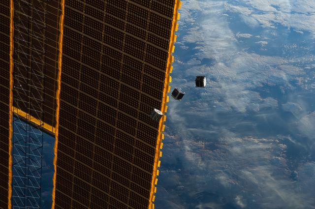NASA image: Three small deployed satellites