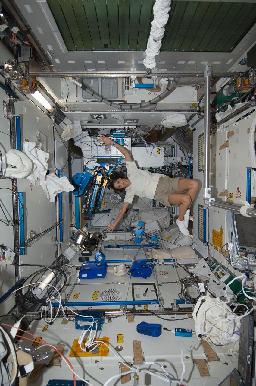 ISS033-E-011665 (14 Oct. 2012) --- NASA astronaut Sunita Williams, Expedition 33 commander, is pictured floating freely in the Tranquility node of the International Space Station.