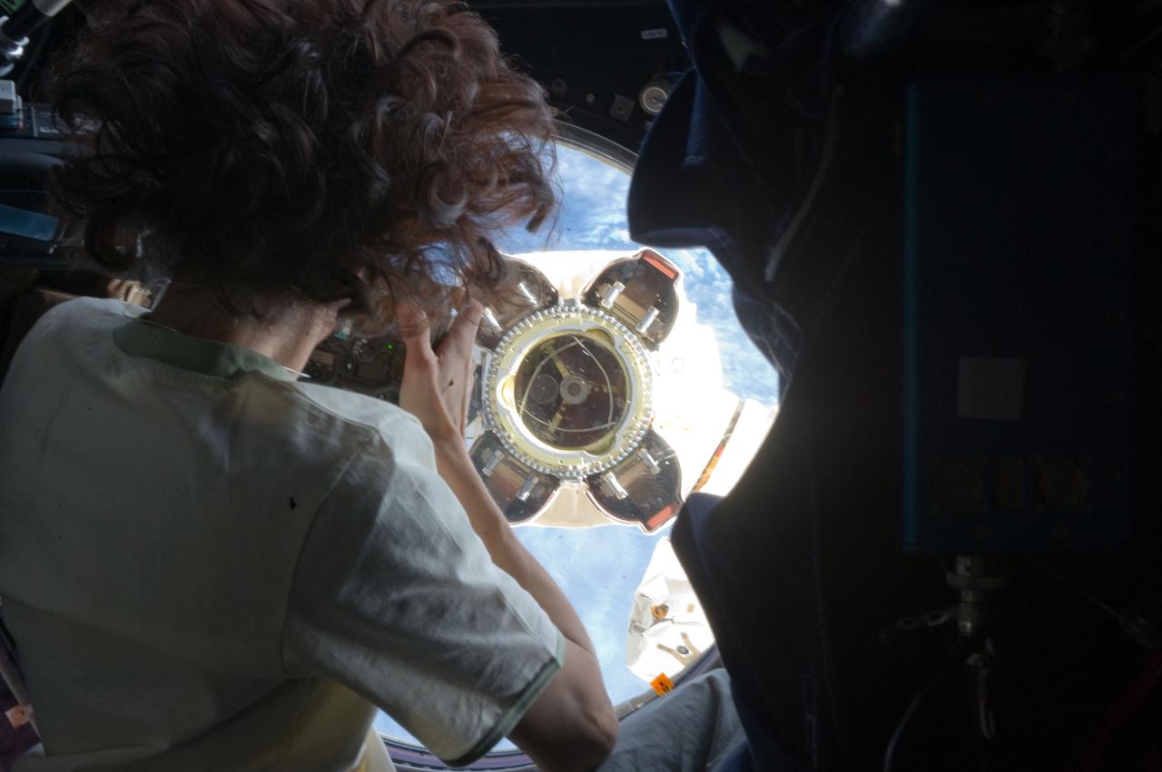 ISS033-E-012329 (16 Oct. 2012) --- NASA astronaut Sunita Williams, Expedition 33 commander, uses a still camera to photograph the Canadarm2 robotic arm?s Latching End Effector (LEE) from a window in the Cupola of the International Space Station.