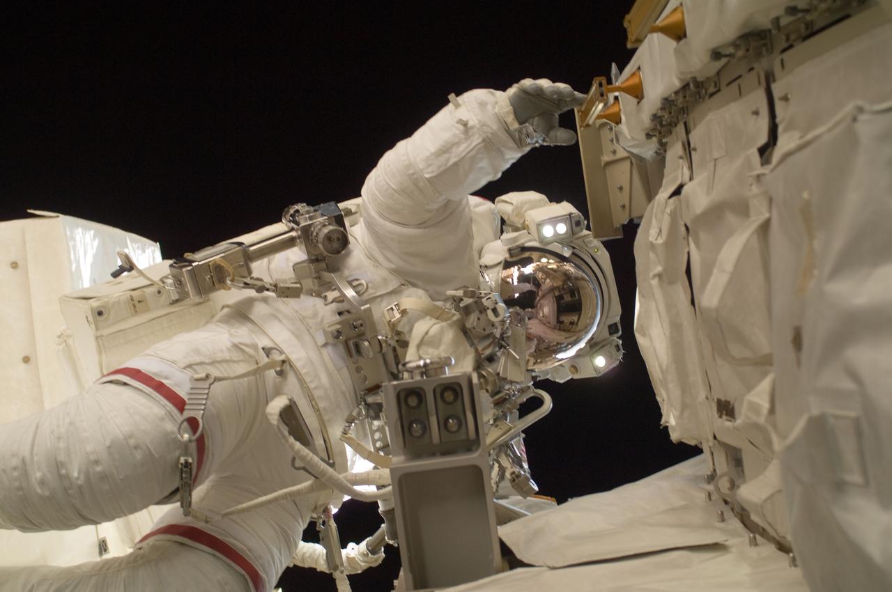 ISS033-E-017915 (1 Nov. 2012) --- NASA astronaut Sunita Williams, Expedition 33 commander, participates in a session of extravehicular activity (EVA) outside the International Space Station on Nov. 1, 2012. During the six-hour, 38-minute spacewalk, Williams and Japan Aerospace Exploration Agency astronaut Aki Hoshide (out of frame), flight engineer, ventured outside the orbital outpost to perform work and to support ground-based troubleshooting of an ammonia leak.