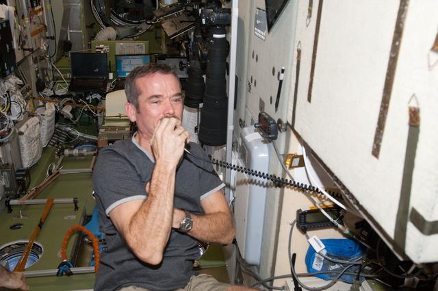 NASA image: Hadfield during Ham radio session in the SM