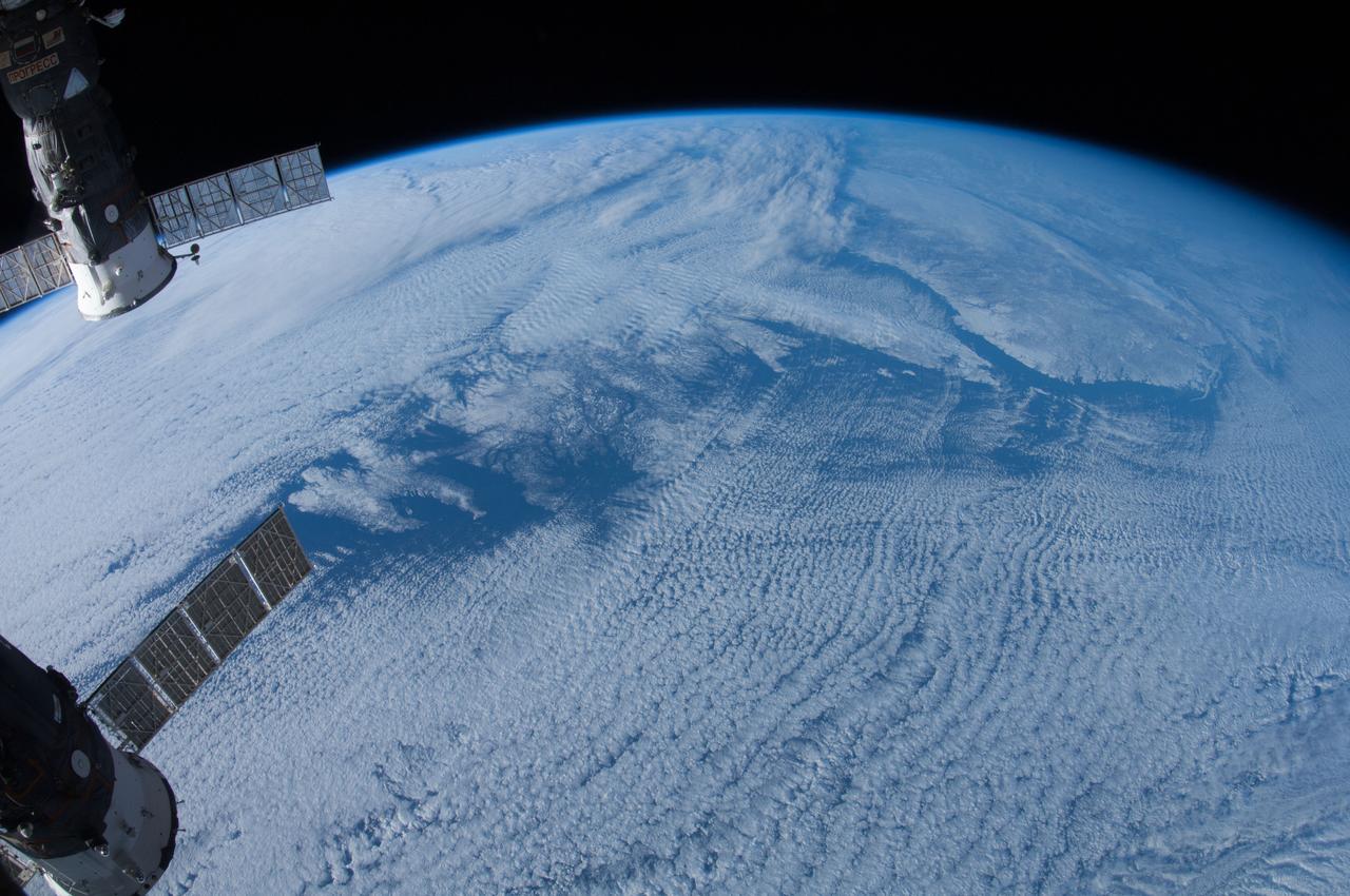 Earth observations taken by Expedition 34 crewmember. Progress and Soyuz Spacecrafts are visible.