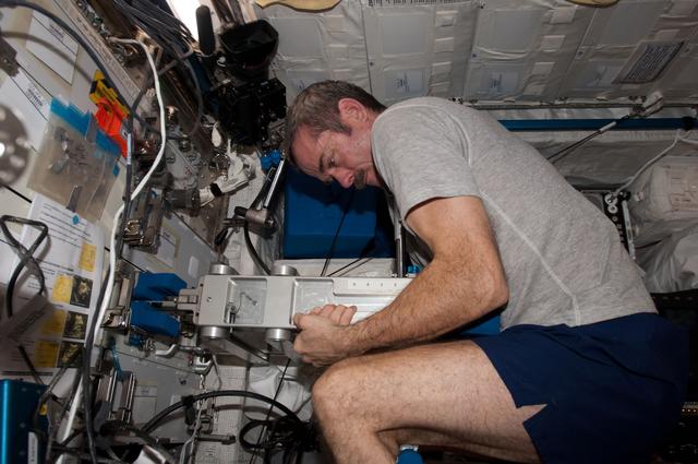 NASA image: Hadfield using the SLAMMD in the Columbus Module
