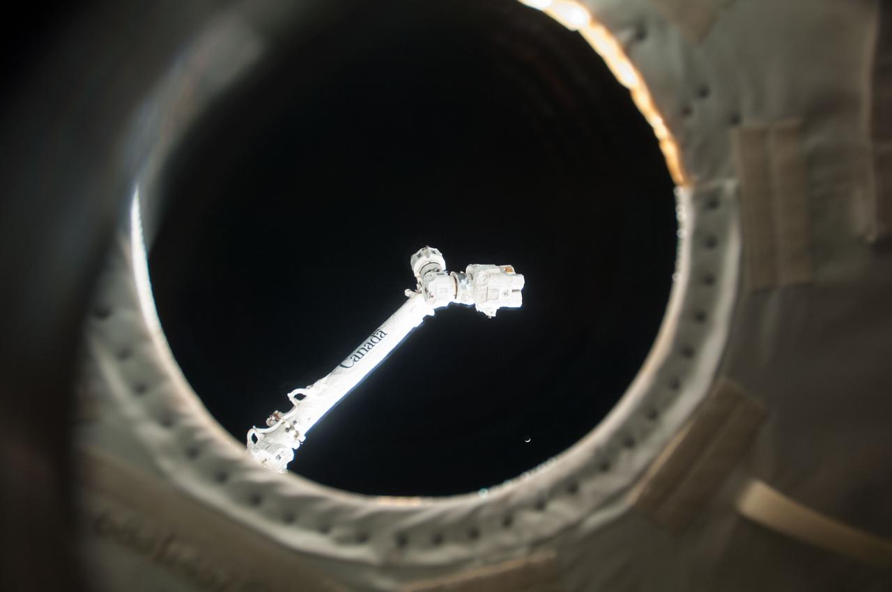 View of Space Station Remote Manipulator System (SSRMS).  Photo was taken during Expedition 34.