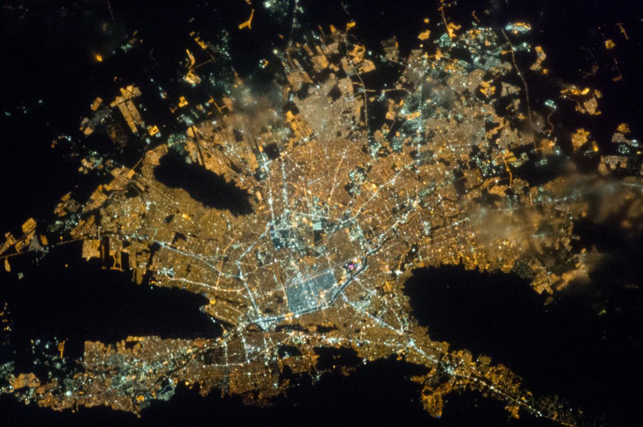 Earth observation taken by the Expedition 35 crew aboard the ISS. View of city lights at night.