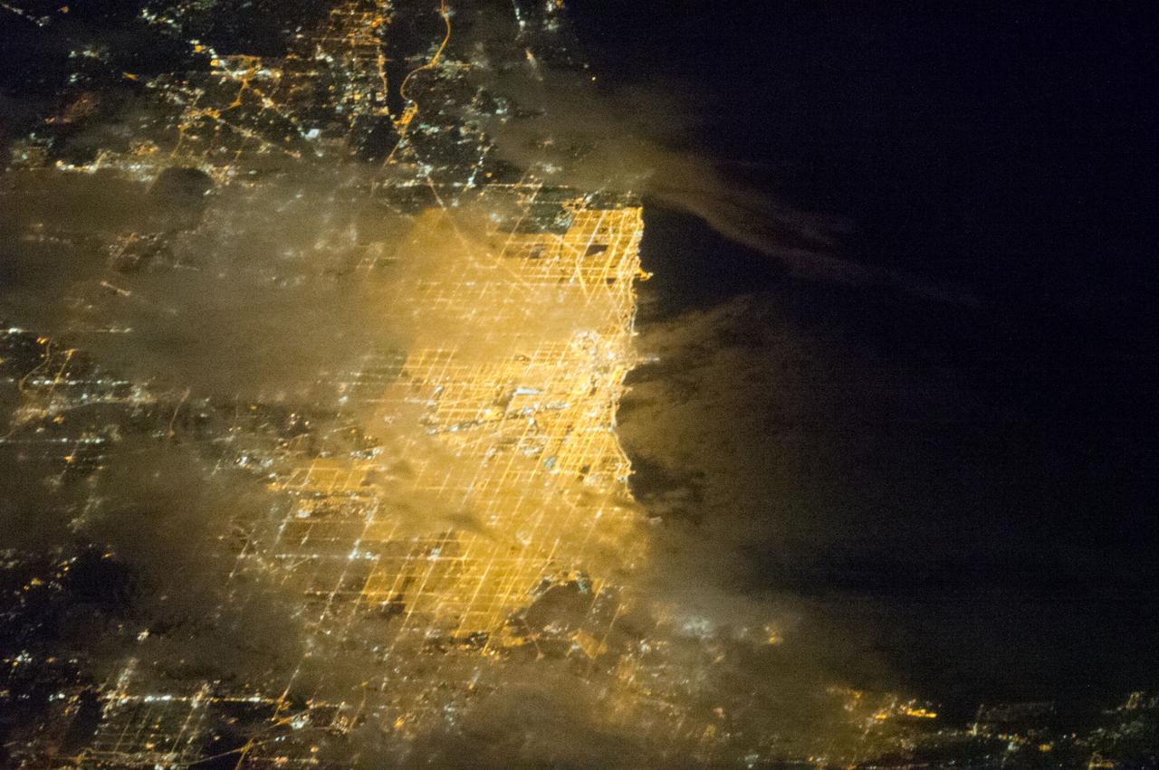 Earth observation taken by the Expedition 35 crew aboard the ISS. View of city lights at night.